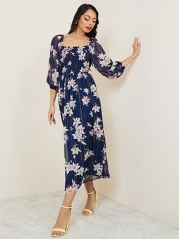 Styli - Half Sleeves Floral Print Aline Midi Dress