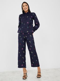 Styli - Embroidered Shirt & Straight Leg Trouser Co-ord Set (Set of 2)