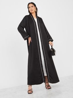 Styli - Maxi Length Contrast Piped Detail Kimono