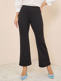 Styli - Women's Black 2 Way Stretch High Rise Flare Leg Knit Pants