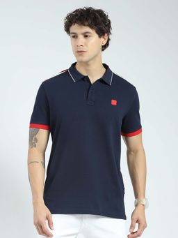 Rock.it - Navy Blue Solid Collar Neck T-Shirt