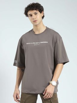 Rock.it - Taupe Printed Round Neck T-Shirt