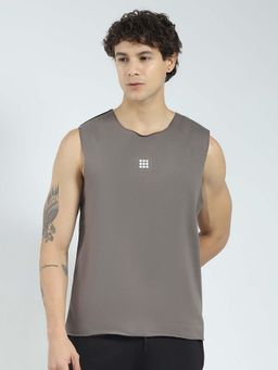 Rock.it - Taupe Solid Round Neck T-Shirt