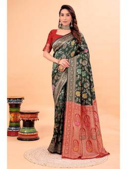 Nyri - Green New Trendy Wedding And Festival Wear Silk Blend Banarasi Woven Designer Saree