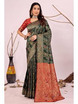 Nyri - Green New Trendy Wedding And Festival Wear Silk Blend Banarasi Woven Designer Saree
