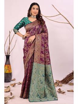 Nyri - Wine New Trendy Wedding And Festival Wear Silk Blend Banarasi Woven Designer Saree