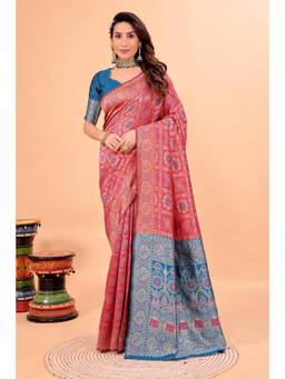 Nyri - Peach New Trendy Wedding And Festival Wear Silk Blend Banarasi Woven Designer Saree