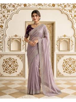 Nyri - Lavender Designer Pure Fandy Satin Embroidery Sequence Work Saree