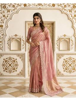 Nyri - Peach Pure Fandy Satin C Pallu Embroidery Dori Work Saree
