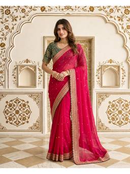Nyri - Pink Designer Rangoli Silk Embroidery Sequence Work Saree With Multi Arco Border