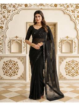 Nyri - Black Premium Georgette Embroidery Sequence Work Saree