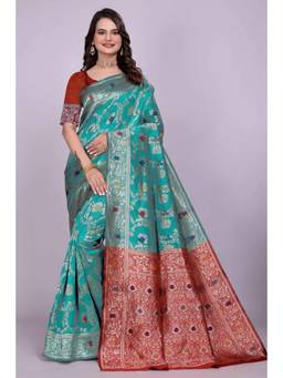 Nyri - Blue New Trendy Wedding And Festival Wear Silk Blend Banarasi Woven Designer Saree