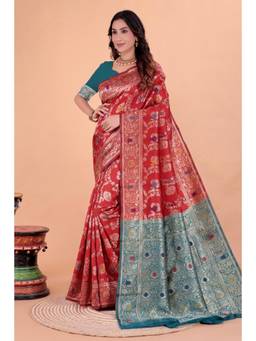 Nyri - Maroon New Trendy Wedding And Festival Wear Silk Blend Banarasi Woven Designer Saree