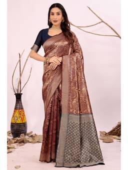 Nyri - Brown New Trendy Wedding And Festival Wear Silk Blend Banarasi Woven Designer Saree