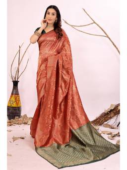 Nyri - Peach New Trendy Wedding And Festival Wear Silk Blend Banarasi Woven Designer Saree