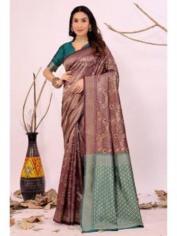 Nyri - Purple New Trendy Wedding And Festival Wear Silk Blend Banarasi Woven Designer Saree