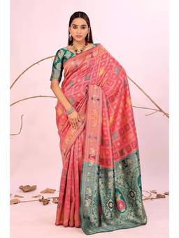 Nyri - Peach New Trendy Wedding And Festival Wear Silk Blend Banarasi Woven Designer Saree