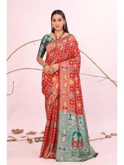 Nyri - Red New Trendy Wedding And Festival Wear Silk Blend Banarasi Woven Designer Saree