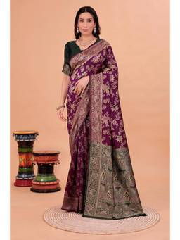 Nyri - Wine New Trendy Wedding And Festival Wear Silk Blend Banarasi Woven Designer Saree