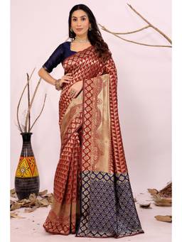 Nyri - Maroon New Trendy Wedding And Festival Wear Silk Blend Banarasi Woven Designer Saree
