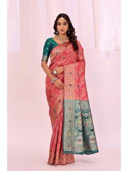 Nyri - Peach New Trendy Wedding And Festival Wear Silk Blend Banarasi Woven Designer Saree