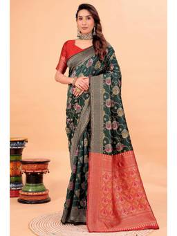 Nyri - Green New Trendy Wedding And Festival Wear Silk Blend Banarasi Woven Designer Saree