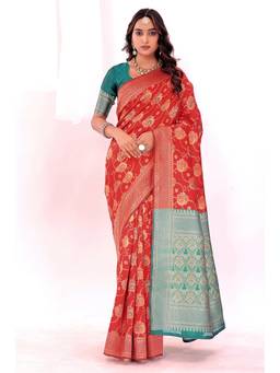 Nyri - Red New Trendy Wedding And Festival Wear Silk Blend Banarasi Woven Designer Saree