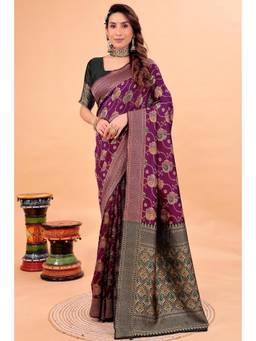 Nyri - Wine New Trendy Wedding And Festival Wear Silk Blend Banarasi Woven Designer Saree
