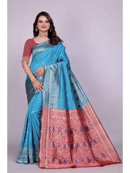 Nyri - Blue New Trendy Wedding And Festival Wear Silk Blend Banarasi Woven Designer Saree