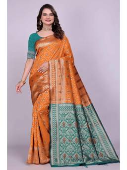 Nyri - Mustard New Trendy Wedding And Festival Wear Silk Blend Banarasi Woven Designer Saree