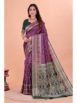 Nyri - Purple New Trendy Wedding And Festival Wear Silk Blend Banarasi Woven Designer Saree