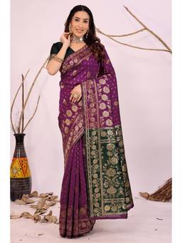 Nyri - Wine New Trendy Wedding And Festival Wear Silk Blend Banarasi Woven Designer Saree