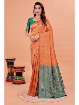 Nyri - Mustard New Trendy Wedding And Festival Wear Silk Blend Banarasi Woven Designer Saree
