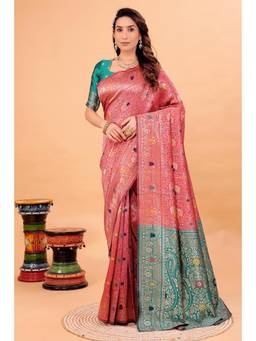 Nyri - Peach New Trendy Wedding And Festival Wear Silk Blend Banarasi Woven Designer Saree