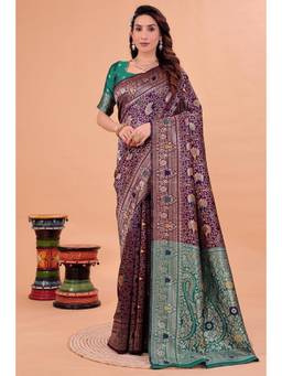 Nyri - Wine New Trendy Wedding And Festival Wear Silk Blend Banarasi Woven Designer Saree