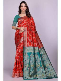 Nyri - Red New Trendy Wedding And Festival Wear Silk Blend Banarasi Woven Designer Saree