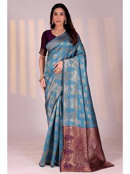 Nyri - Blue New Trendy Wedding And Festival Wear Silk Blend Banarasi Woven Designer Saree