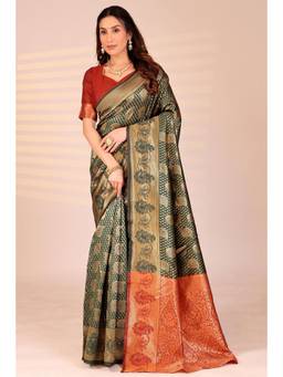 Nyri - Green New Trendy Wedding And Festival Wear Silk Blend Banarasi Woven Designer Saree