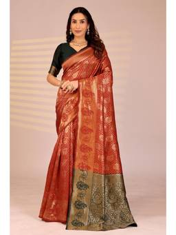 Nyri - Red New Trendy Wedding And Festival Wear Silk Blend Banarasi Woven Designer Saree