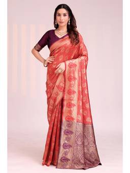 Nyri - Red New Trendy Wedding And Festival Wear Silk Blend Banarasi Woven Designer Saree