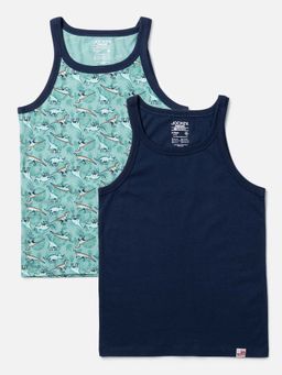 Jockey - UB24 Boys Cotton Printed Sleeveless Vest - Feldspar & Navy (Pack of 2)