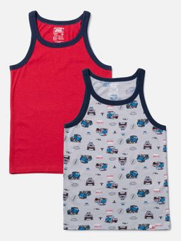 Jockey - UB24 Boys Cotton Printed Sleeveless Vest - Grey & Chilli Pepper (Pack of 2)