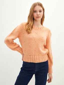 LC WAIKIKI - Women Woven Pompom Detailed Knitwear Orange Sweater