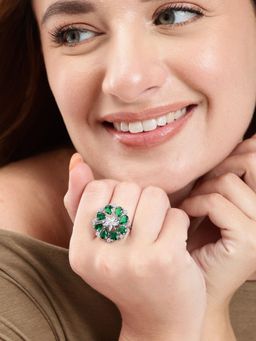 Gahan - Ad Silver Plated Green Finger Ring for Women (Adjustable)