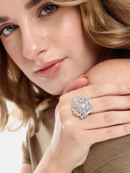 Gahan - Ad White Plated White Finger Ring for Women (Adjustable)