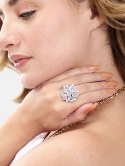 Gahan - Ad Silver Plated Baby Pink Finger Ring for Women (Adjustable)