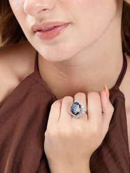 Gahan - Ad Silver Plated Blue Finger Ring for Women (Adjustable)