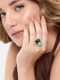 Gahan - Ad Silver Plated Green Finger Ring for Women (Adjustable)
