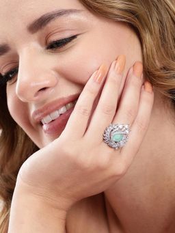 Gahan - Ad Silver Plated Mint Green Finger Ring for Women (Adjustable)