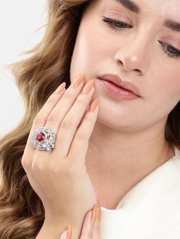 Gahan - Ad Silver Plated Rani Pink Finger Ring for Women (Adjustable)